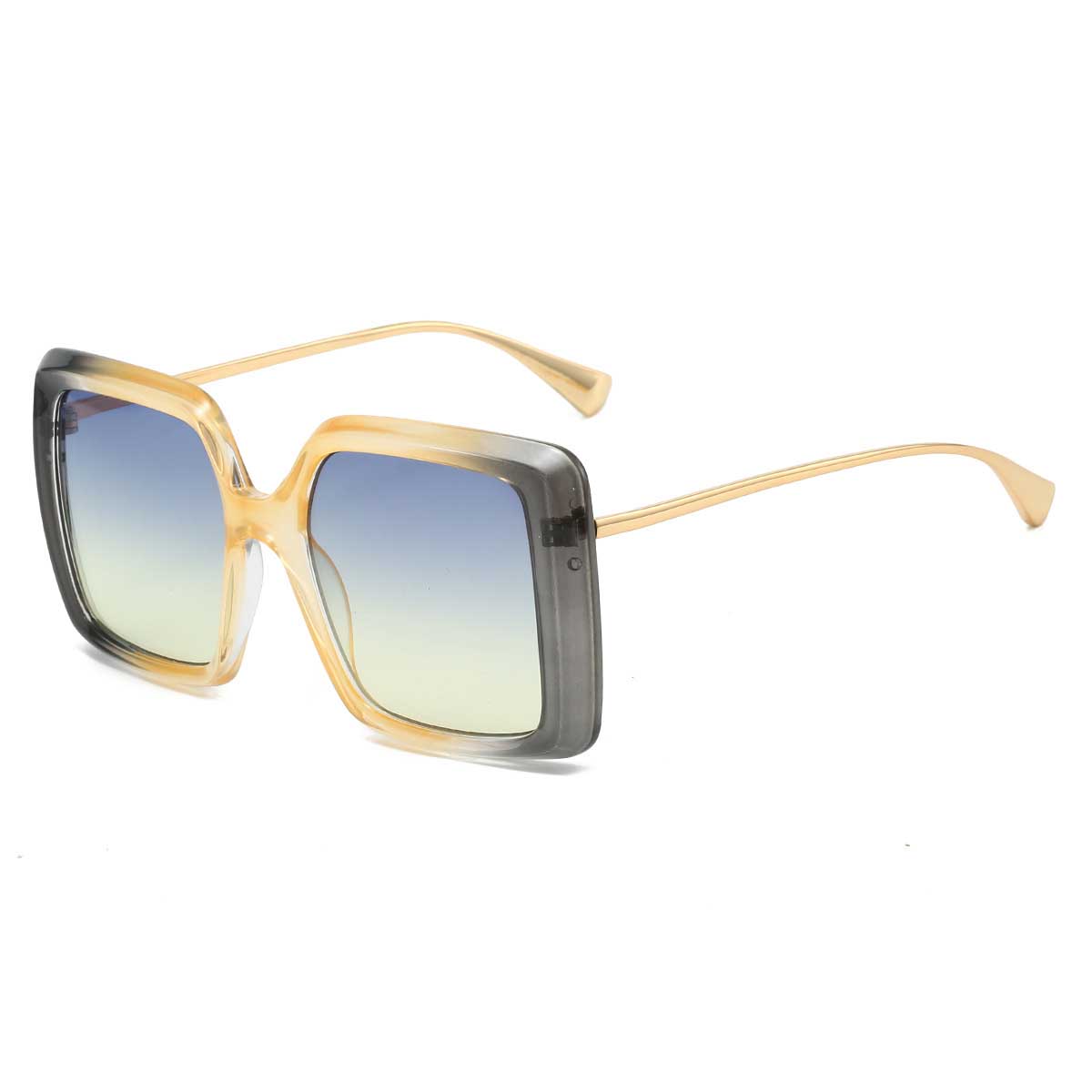 S27003 Fashion Luxury Brand Designer Black Shades Square Custom Logo Metal Sunglasses