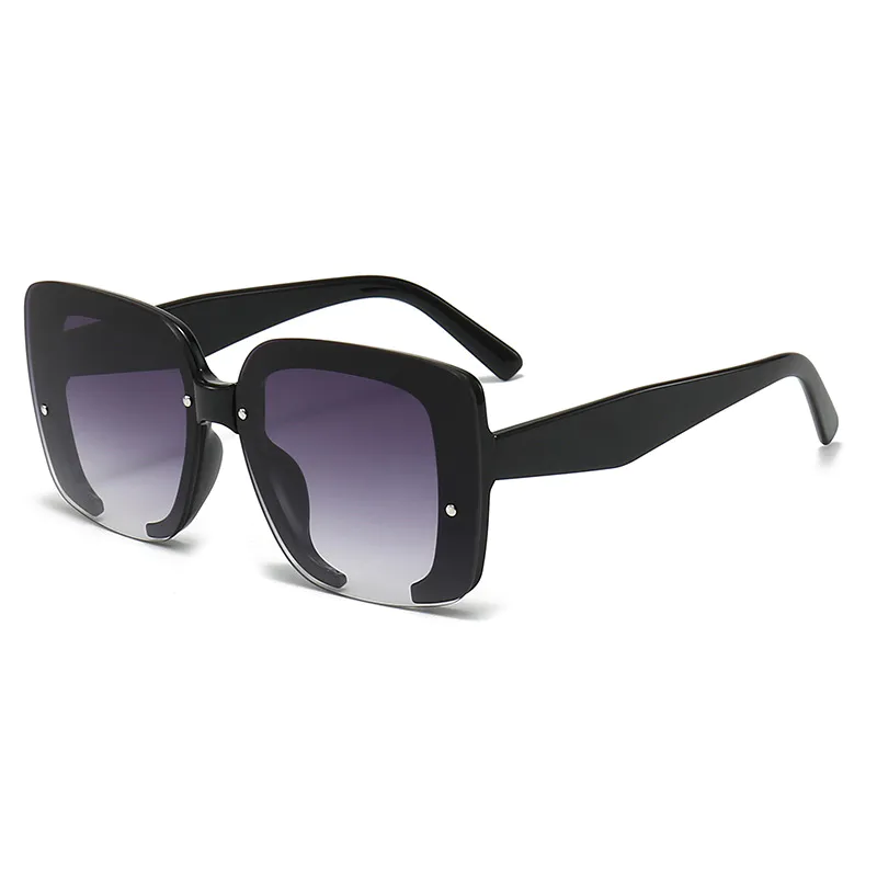 S27006 New Arrivals Inspired Fashion Oversized Square Shades Half Frame Luxury Brand Designer Sunglasses