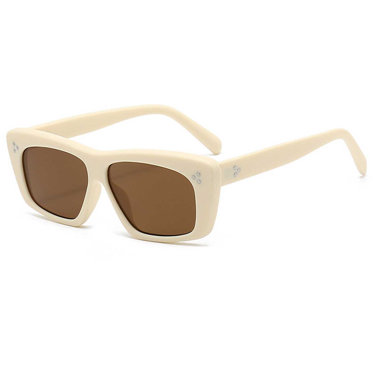 S27007 Monturas rectangulares Exquisitas gafas de sol de diseño con patillas gruesas y ojos de gato adornadas