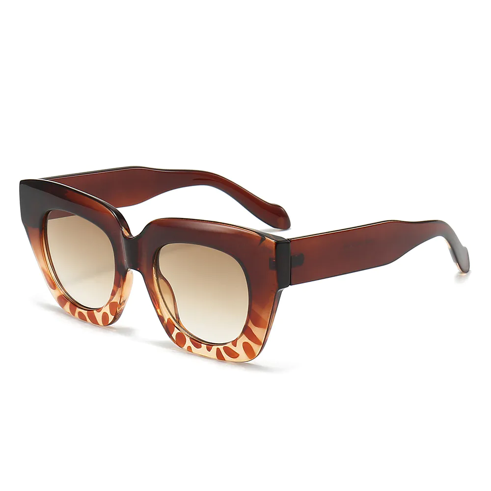 S27016 New Women Vintage Gradient Wide Frame Leopard Print Square Oversized Sunglasses