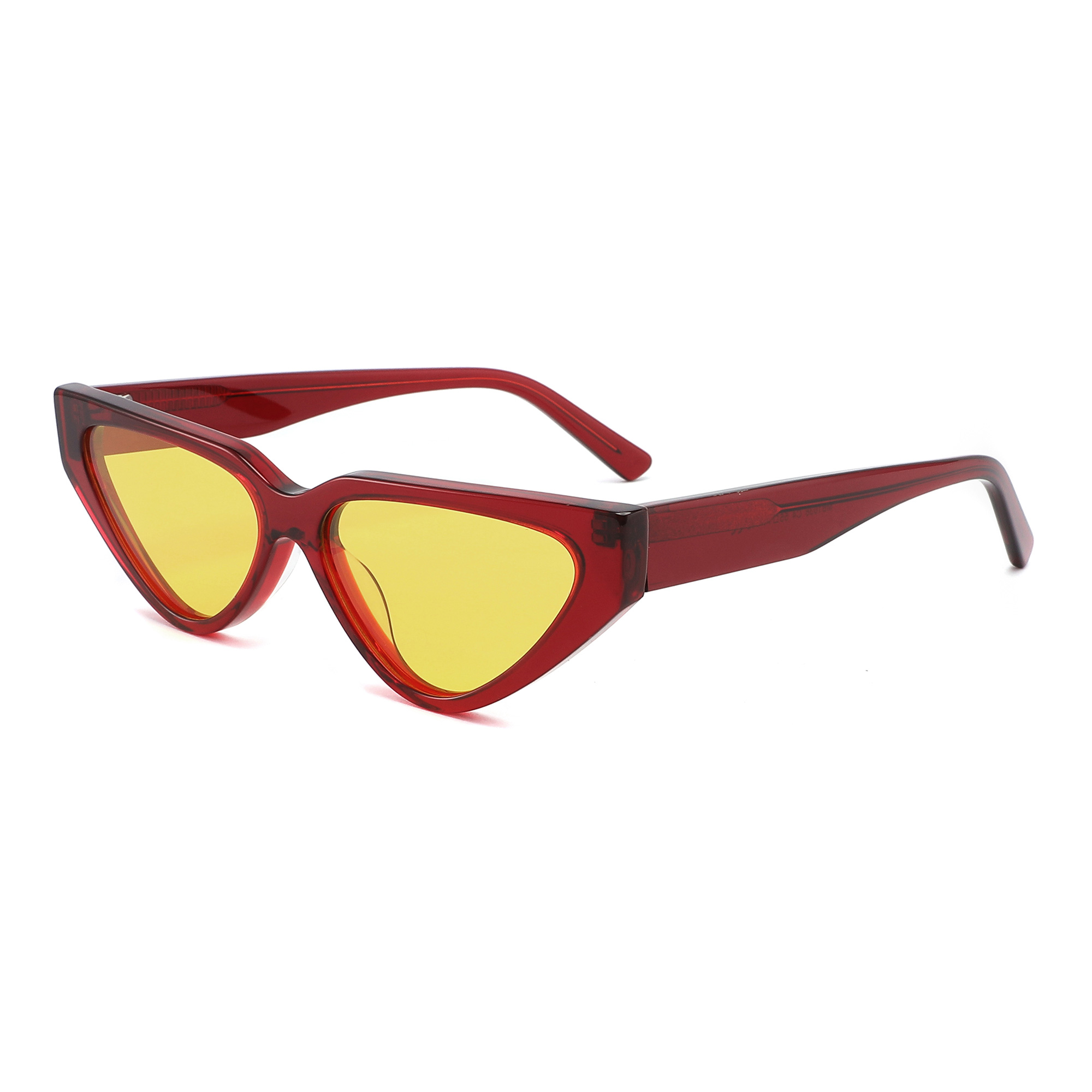 Moda Nuevo 2022 Gafas de sol triangulares de acetato Marco negro Lente amarilla Venta al por mayor Gafas de sol rojas de moda para mujer al aire libre