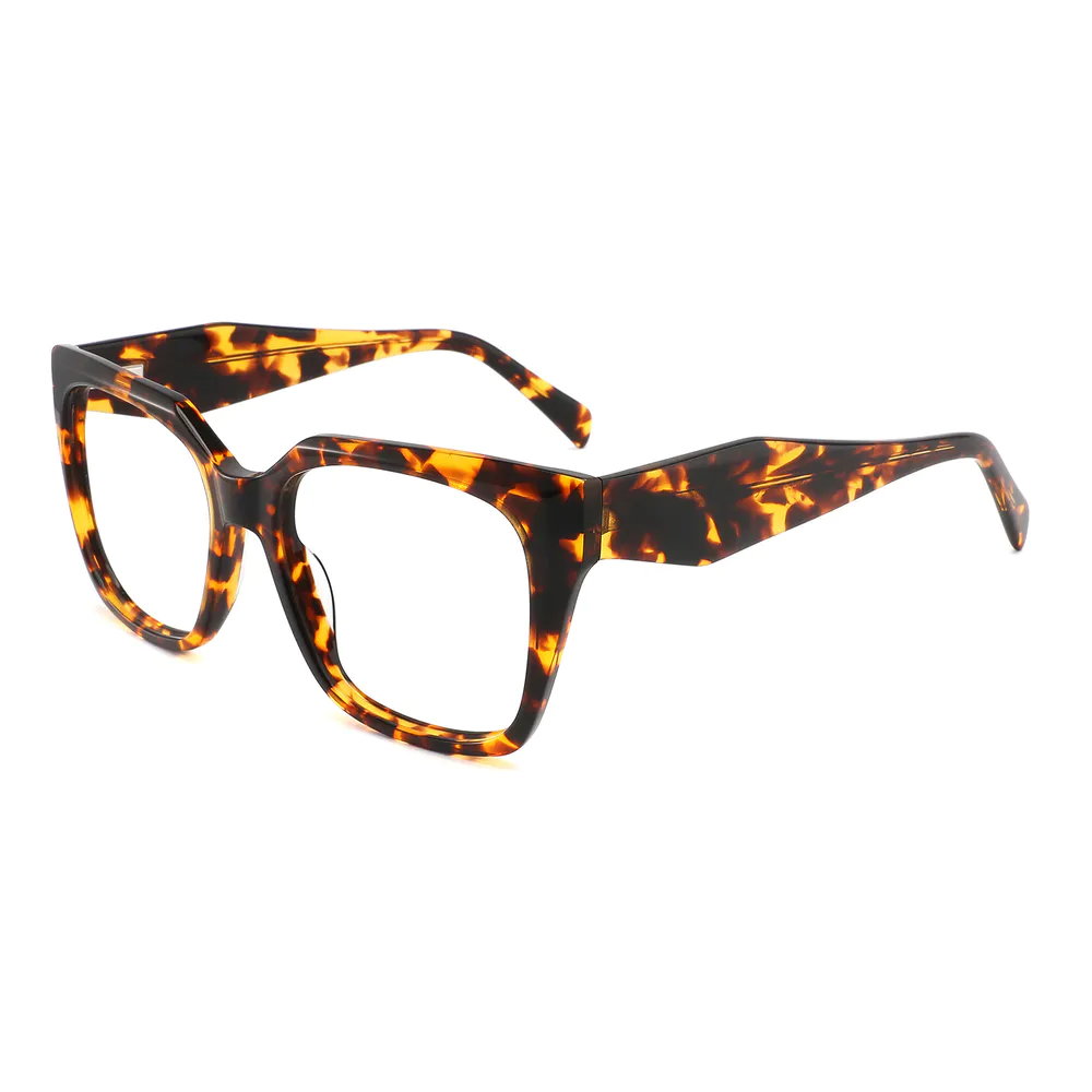 Trendy Acetate Optical Frame Wholesale Designer Fashion Tortoiseshell Frame AC Lens Women Fancy Polygon Glasses Made In China